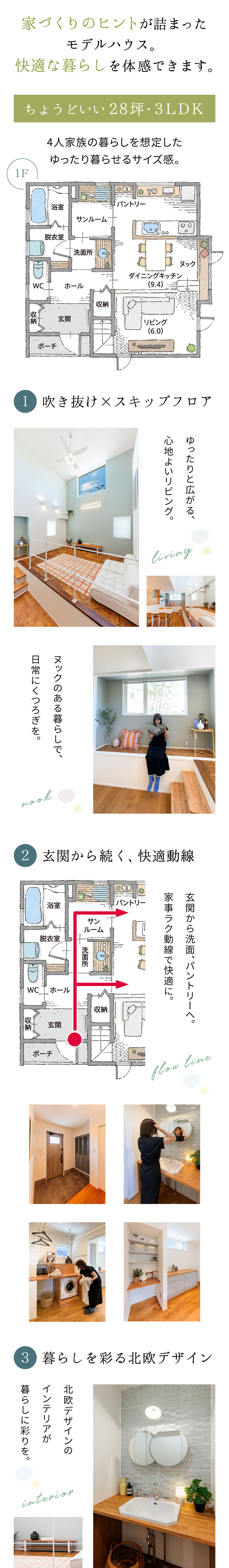 ちょうどいい２８坪・３ＬＤＫあ見どころいっぱいのモデルハウス。快適さの秘密をご紹介します。