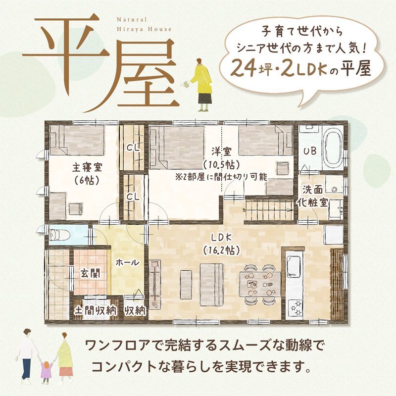 24坪・2LDKのコンパクトな間取り