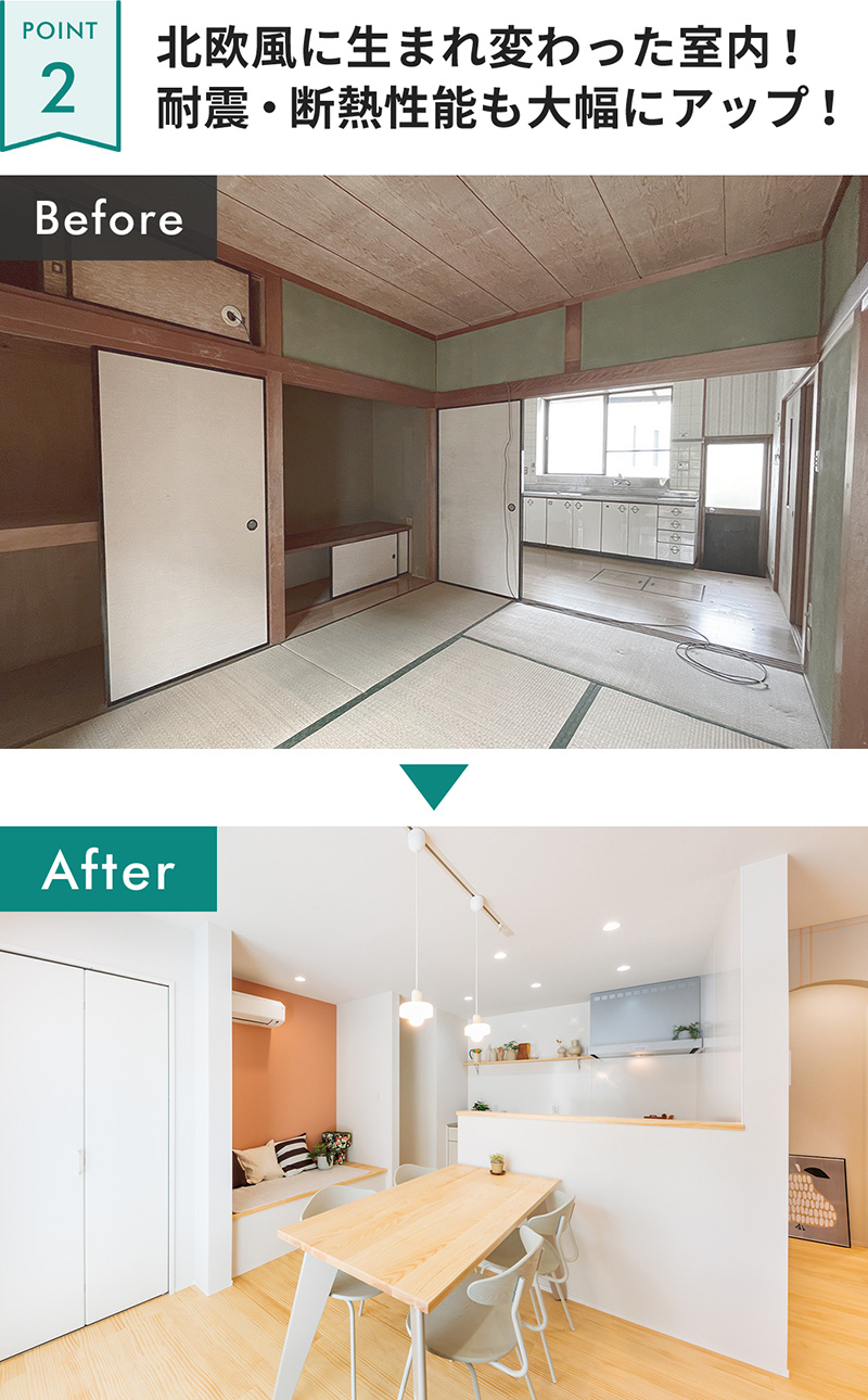 【POINT2】北欧風に生まれ変わった室内!耐震・断熱性能も大幅にアップ!