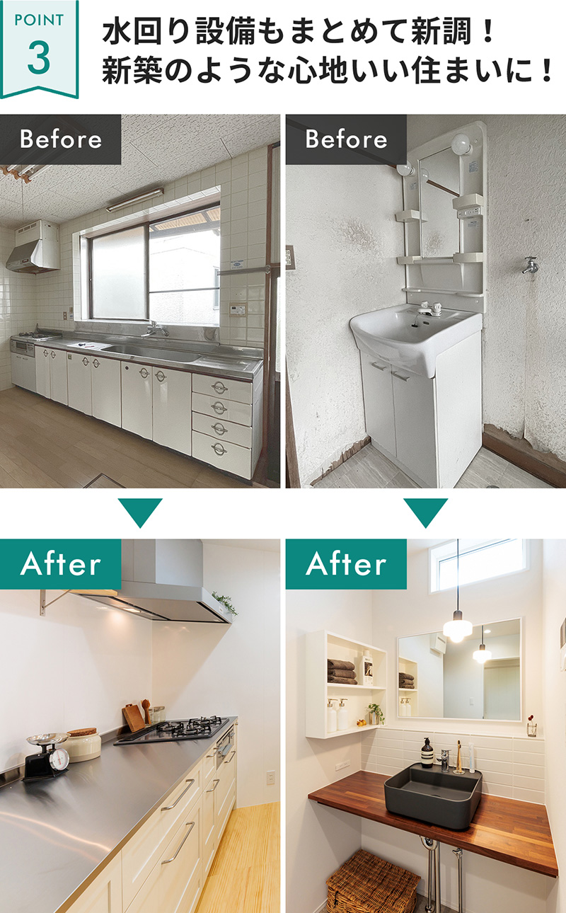【POINT3】水回り設備もまとめて新調!新築のような心地いい住まいに!